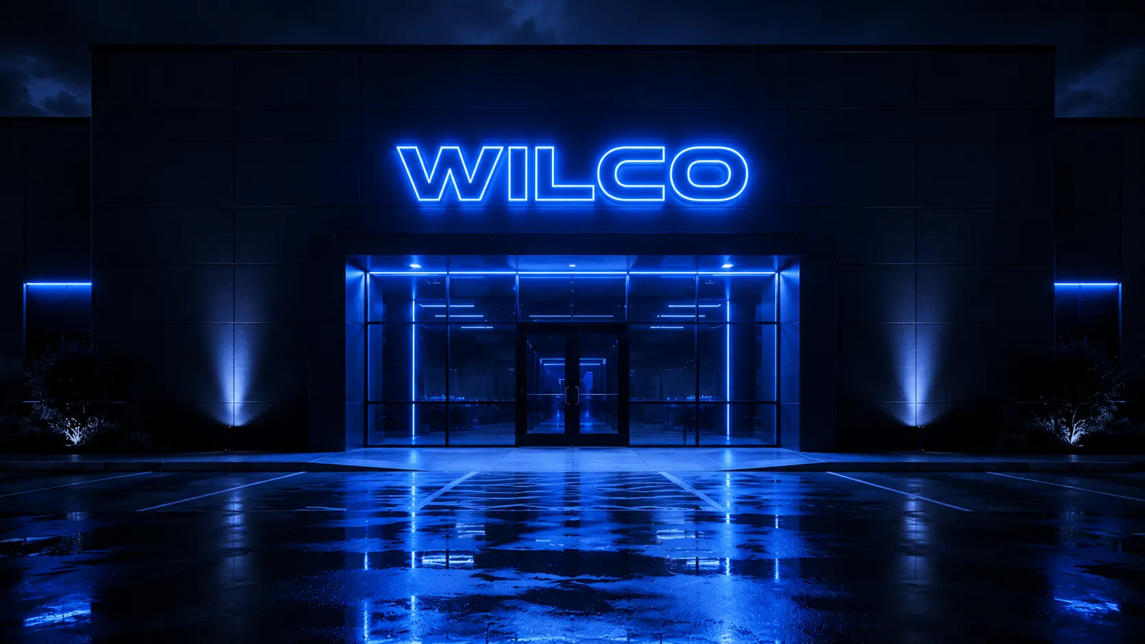 WILCO facility exterior at night
